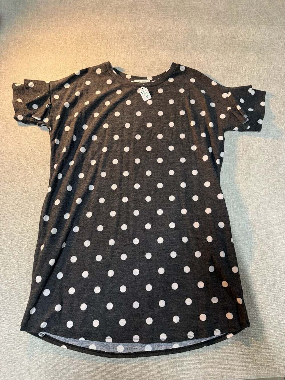 CHERISH Women's Gray Polka Dot Short Sleeve Mini Tunic Dress